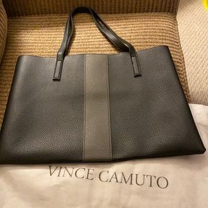 Vince Camuto Black Tote w/ Grey Stripe Detail
